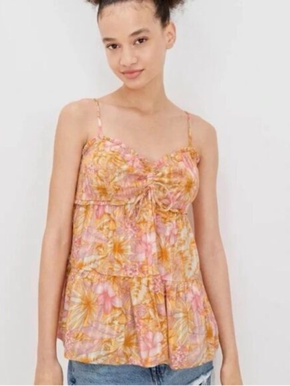 American Eagle Outfitters Yellow & Pink Floral Smocked Cami